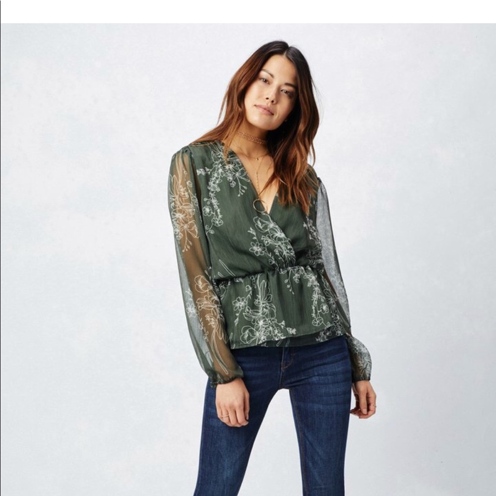 Lovestitch Black & White Floral Tie Blouse Deep V
